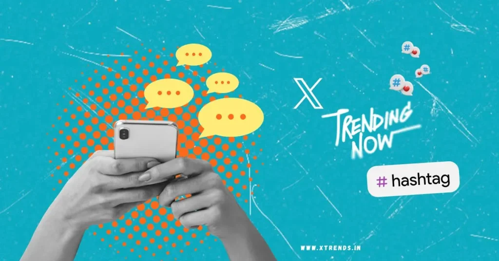 A person holding a cell phone displaying the text "trending now," related to trending topics on X (Twitter).