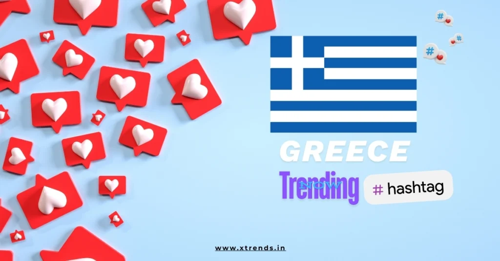 Greece trending on Twitter with popular hashtags and topics highlighted in a vibrant graphic.