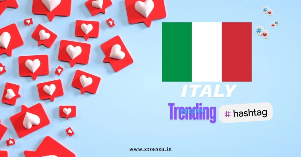 Italy trending on Twitter with popular hashtags and topics highlighted in a vibrant graphic.