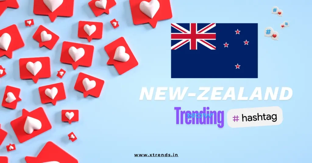 New-Zealand trending on Twitter with popular hashtags and topics highlighted in a vibrant graphic.